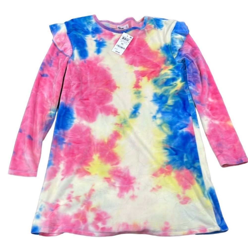 Big Girls Long Sleeve All Over Print Velour Dress Size XL